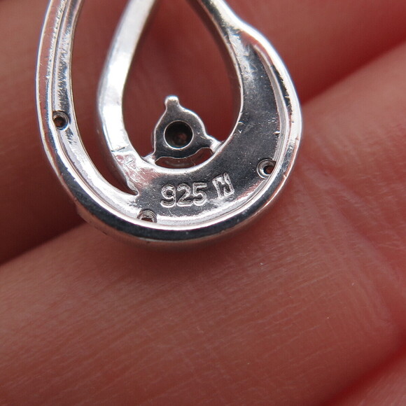 925 Sterling Silver Real Round-Cut Diamond Teardrop Charm Pendant - Picture 7 of 7